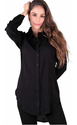 Blusa Larga Tipo Camisa Blusón Moda Bajo Curvo Holgada Sexy