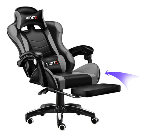 Silla gamer Vidita ergonómica  negro y gris con tapizado de poliuretano