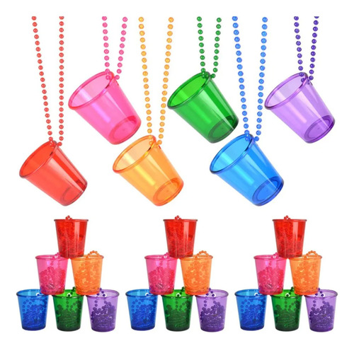 30 Collares Shot Transparente Caballito Color Vaso Tequilero Mixto