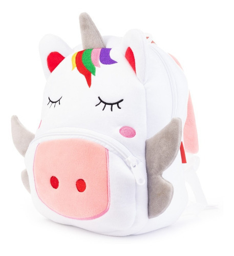 Mochila Infantil De Pelúcia Macia Formato Unicórnio Branco