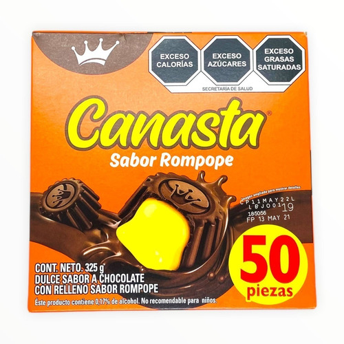 Chocolate Canasta Relleno Rompope 50 Pzas