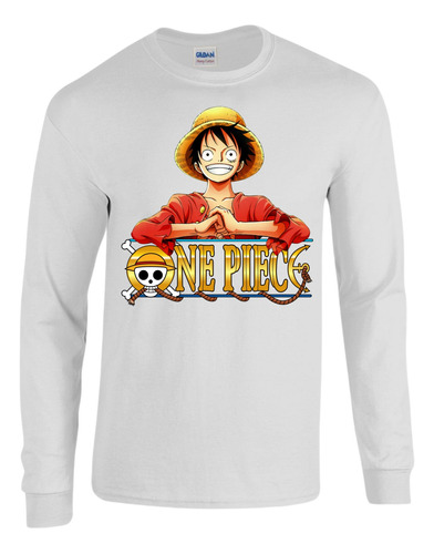 Camiseta Manga Larga One Piece Luffy Anime Serie White Md003