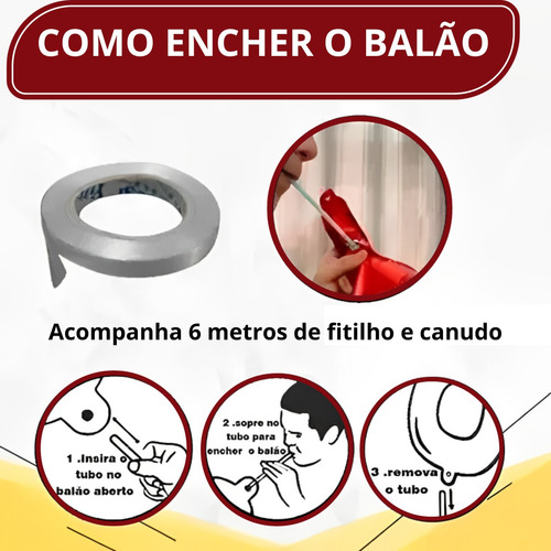Kit 10 Balões Feliz Natal Vermelho Metalizado Bexiga De 37cm