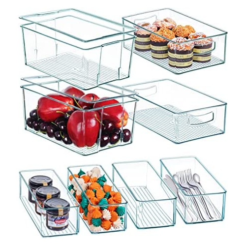8 Pack Stackable Pantry Organizer Bins With 2 Lids, Cle...