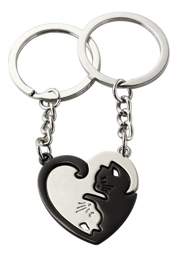 1 Par De Chaveiro Para Casais Black Cat Car Key Ring Heart C