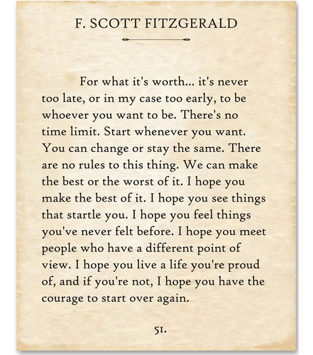 F Scott Fitzgerald Quotes Wall Art - For What Its Worth - F.