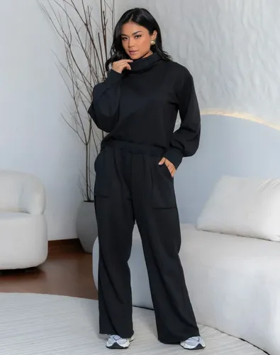 Conjunto Moletom Feminino Inverno Algodao Oversized