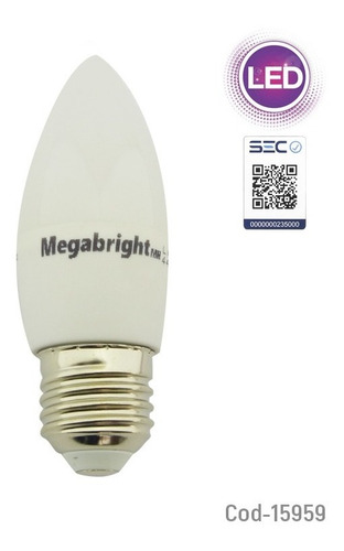 Imagen 2 de 3 de Ampolleta Vela Led 5watt=50watt, E27, Luz Fria, Megabright.