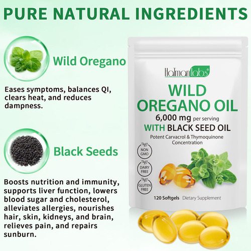 Aceite De Orégano Orgánico Con Semilla Negra 120 Softgels