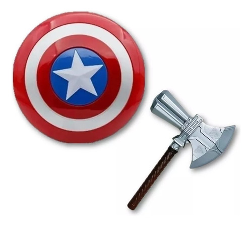 Escudo Capitán América 33cm + Hacha Thor Combo Avengers