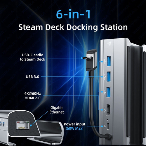 Estación De Acoplamiento Steam 6 En 1, Hub 4k Gigabit Ethern