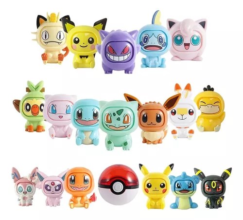 Kit 12 Pokemon Troca Rosto / Face + 1 Pokebola Boneco Figure