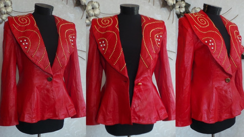 Chaqueta Vintage Julian K Cuero Rojo Tachas Israel S