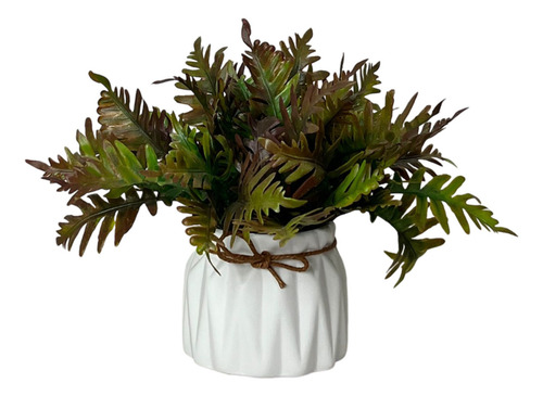 Planta Artificial Com Vaso Lapidado Branco De Cerâmica