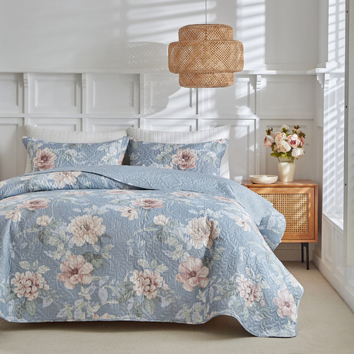 Kit Colcha Queen 3pç Estampada Itália 150 Fios Dupla Face Cor Flora