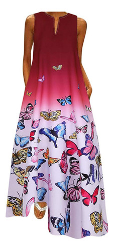 Vestido Floral Otoño Para Mujer Talla Estampado Mariposa V