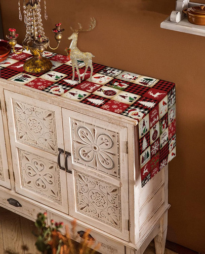 Table Runner Gnomes Snowman, Camino De Mesa De Lino Rojo, S