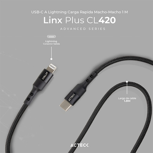 Cable Acteck Linx Plus Cl420 Usb C A Lightning 1m Ac-934862