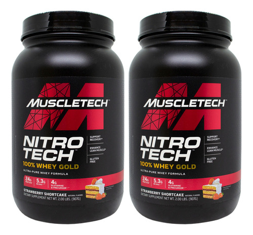 Muscletech Kit X2 Nitro Tech 100% Whey Gold Proteína Sabor Strawberry Shortcake - Frutilla