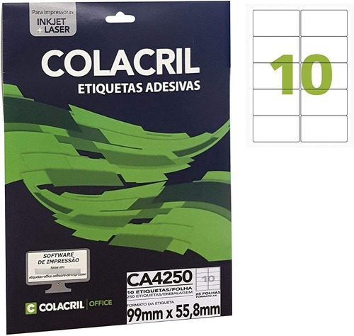 Etiqueta Adesiva Colacril A4 Ca4250 99x55,8mm 25fls