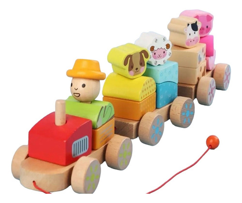 Tren Didáctico  En Madera Juguetes Montessori Figuras Niños