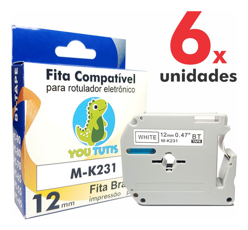 6x Fitas Mk 231 Compativel Para Rotulador Brother 12mm