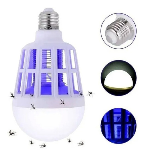 Imagen 2 de 10 de Foco Led Mata Insectos / Dual Blanco -violeta /220v