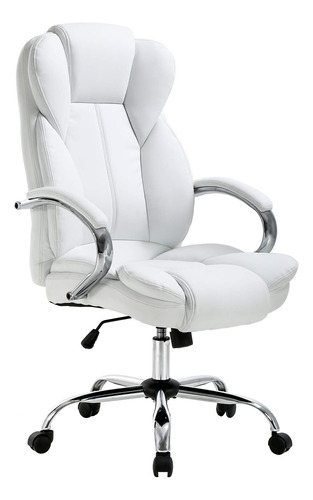 Silla De Oficina De Cuero Sintético, Blanco