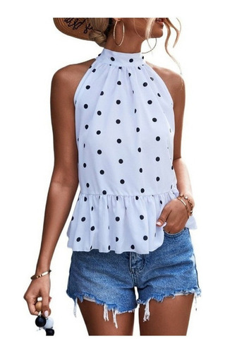 Blusa Delgada Con Cuello Halter Y Chaleco Con Estampado De