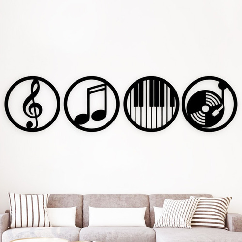 Set 4 Discos Musica. 28 Cms. Mdf Negro 3mm.