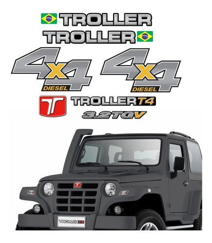 Kit Adesivos Emblema Troller T4 3.2 Tgv 4x4 Diesel 2013 Completo Carro Preto 3.2tgv Trl13
