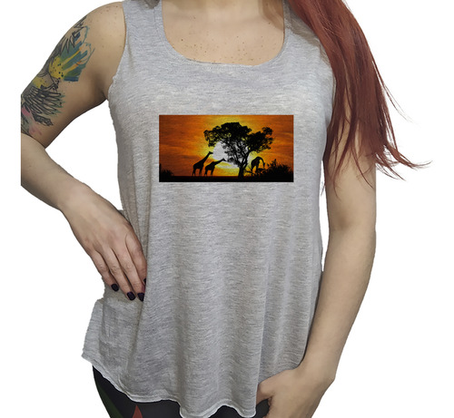 Musculosa Dama Jirafas Grupo Atardecer Naturaleza