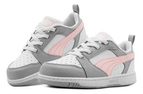 Tenis Puma Para Niña Deportivo Rebound V6 Low Gris/rosa