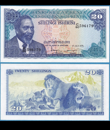 Billete Kenia 20 Shillings 1978 Unc Leones