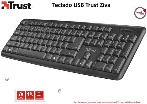 Teclado Usb Trust Ziva 22051   1,5 Mt Resistente A Derrames