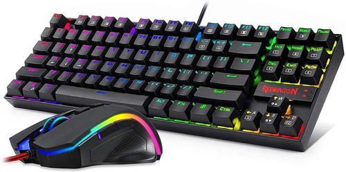 Kit de teclado y mouse gamer Redragon K552RGB-BA Portugués Brasil de color negro