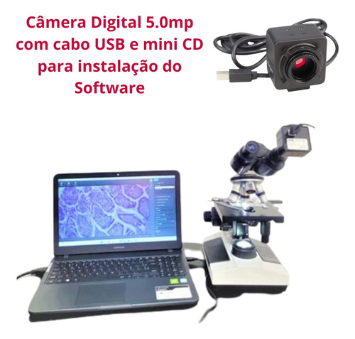 Kit Microscópio Biológico Binocular Led 1600x + Câmera 5mp