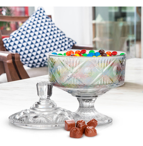 Baleiro Pote Vidro Cristal Doce Objetos Tampa Transparente