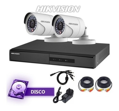 Kit Cctv Hikvision 2 Cámaras Seguridad 720p Hd+disco 500gb