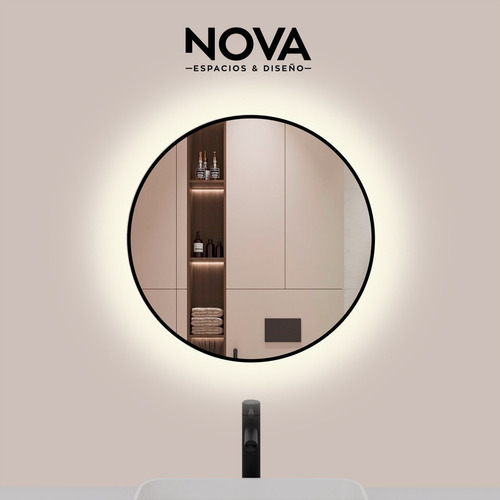 Nova Espejo Neo Round Negro 90*90 Luz Led Antiempañant 8505