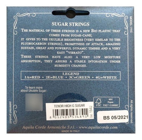 Enc Para Ukulele Aquila Aq-154u Sugar Series Tenor High G