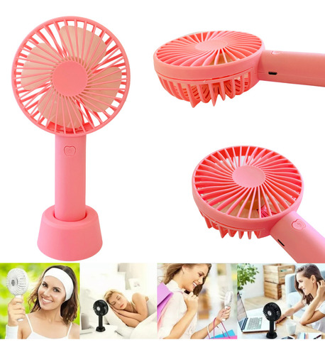 Mini Ventilador De Mano Portátil Recargable Por Usb Con Base Para Escritorio 3 Velocidades Color Rosa Marca Dosyu