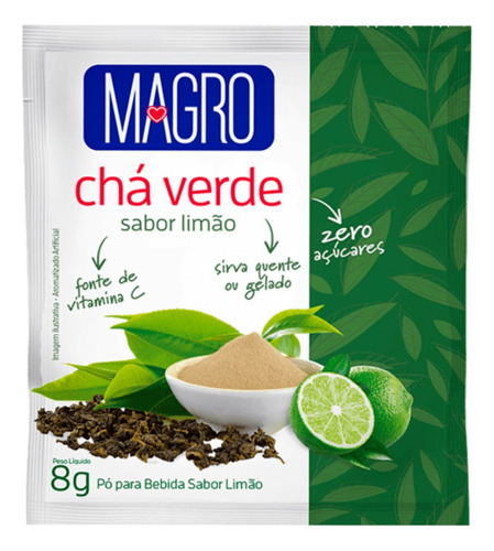 Chá Verde Magro Sabor Limão Zero Açúcares De 8g - Kit Com 15