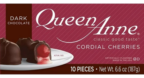 Chocolate Amargo Con Cereza Queen Anne Cordial Cherries 187g