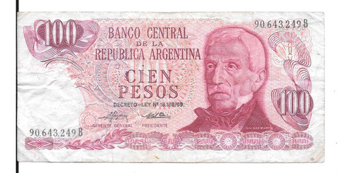Liquido Billete Argentina 100 Pesos Leyenda Decreto Serie B