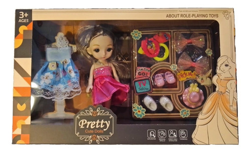 Muñeca Pretty Cute Dolls Con Accesorios Y Cambio De Ropa