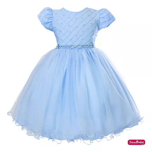 Vestido Infantil Azul Luxo Princesa Cinderela Frozen Alice