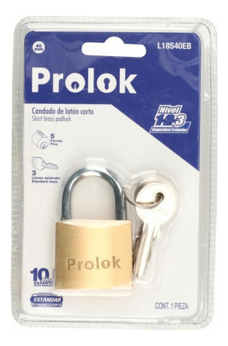 Lock L18s40eb Prolok Candado De Latón Corto Llave