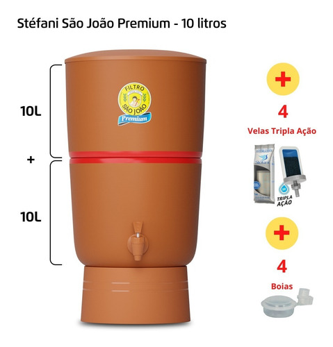 Filtro Purificador São João Premium 10 L + Vela Tripla Ação