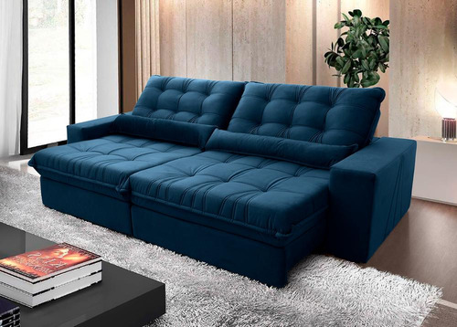 Sofá Retrátil/reclinável Zurique 3,00m Velut Azul C/ Molas